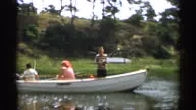 Cape Cod Massachusetts (1956): Two Boys And A Woman Fish On A White Boat In The