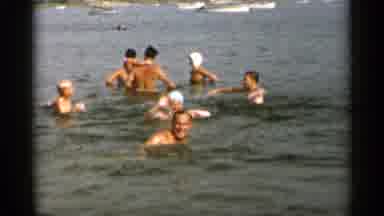 Cape Cod Massachusetts (1956): People Swimming In Water And Waving At Camera On A
