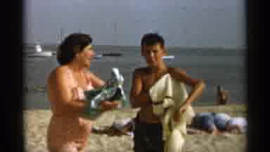 Cape Cod Massachusetts (1956): Couple Drying Off At The Beach And Old Man Sitting
