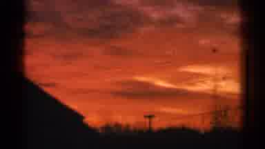Milwaukee Wisconsin (1964): Red Sky House Trees Pole Visible Sunset Sunrise