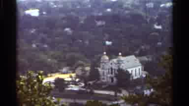 Arkansas USA (1965): Vintage Filter Overlay Castle Fountain Near Forest Suburban