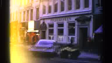 Copenhagen Denmark-1965: Downtown Street With Folkebanken And Da Konge Sign