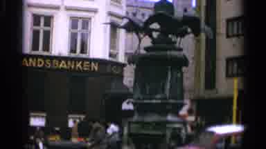 Copenhagen Denmark (1965): Grey Fountain Near Bank Building On A Cloudy Day