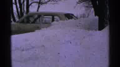 Minnesota USA (1965): Snow Piled Up Along Path Near Building In Yard Old Car