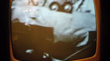 Minnesota USA (1965): Orange Vintage Television Showing Natural Disaster Damage