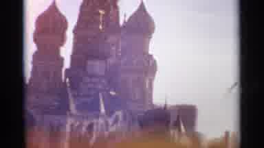 Moscow Russia-1965: St. Basil's Cathedral and Red Square Crowd Scene