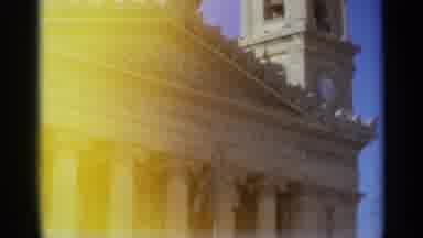 TANGIER MOROCCO-1965: Grand Classical Building With Clock Tower And White Statue