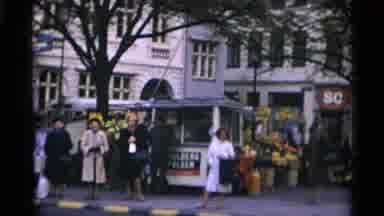 Copenhagen Denmark-1966: Women Standing In Front Of A Flower Shop At A Bus Stop