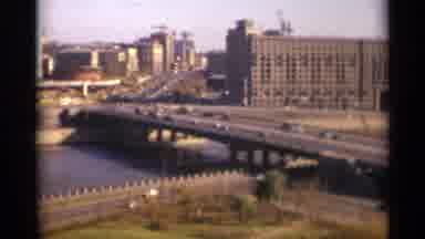 Moscow Russia (1966): Long Highway Bridge With Lots Of Cars Passing By And Lake