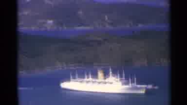 US Virgin Islands (1967): White Big Boat In Blue Sea Surrounded By Mountains With