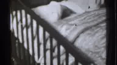 Danielson Connecticut (1939): Baby In Pajamas Awake And Moving In Old Wooden Crib