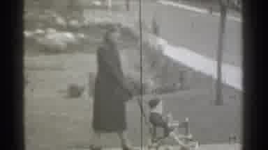 New York (1939): Mom Strolling Her Baby Cross Father Yard To Her Car