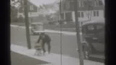 New York (1939): Person Pushing Small Child In Stroller Long Sidewalk
