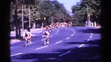 New York City (1964): Large Group Of People Riding Bicycles On City Street Round