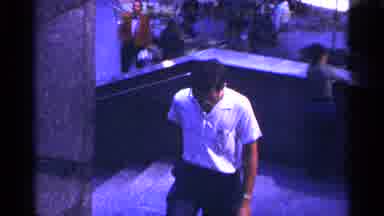 New York City (1964): Man Walking Up Flight Of Stairs And Billboard Father Rio