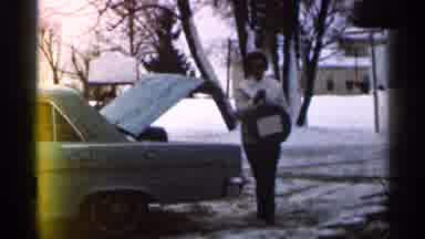 Eau Claire Wisconsin (1966): Lady Ekes Luggage Out Father On Car Backside And
