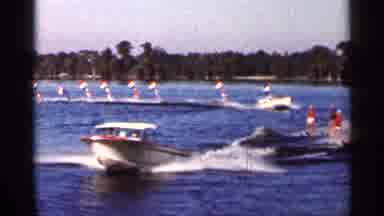 Florida USA (1966): One Speed Boat Pulls Four People ANOther Speedboat Pulls Seven