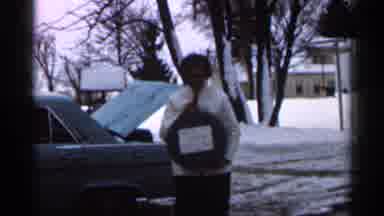 Georgia USA (1966): Woman Slowly Walks Thenceforward In Snow Showing Off Round