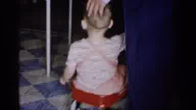 New York (1955): Man Pulls Male Toddler In Miniature Wong Round Kitchen Linoleum
