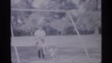 New Jersey (1958): Man And Two Boys Small Children Swinging On Swings Swing Set