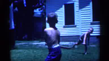New Jersey (1958): Two Shirtless Little Boys Playing Baseball Outside In Air