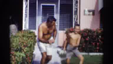 When shirtless, dad becomes a cool breeze in a hot mess!