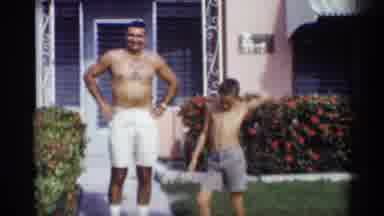 California (1959): Father And Son On Sidewalk In Father Of House And Inside House