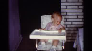 Florida (1959): Baby In High Chair Laughing Playing Wearing Shirt Dipper White