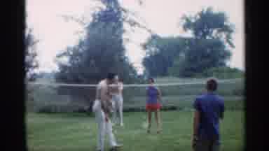 Indiana (1959): Four Adult Men Outside Happily Playing Game Of Badminton