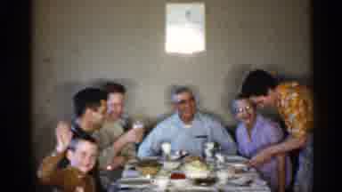 Indiana (1959): Boy Wearing Brown Shirt Eves At Comer Man Father On Dining Table