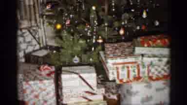 INDIANA-1959: Fully Trimmed Lit Christmas Tree And Underneath