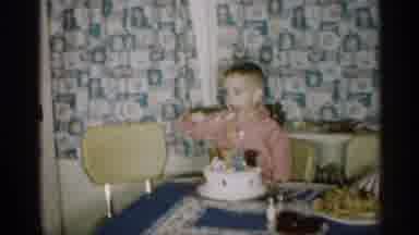 Michigan (1959): Boy Wearing Pink Shirt White Over Decorated Birthday Cake While