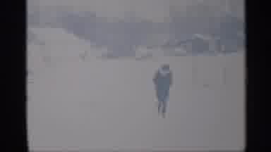 New York (1959): Woman With A Green Coat Walking And Working On The Snow