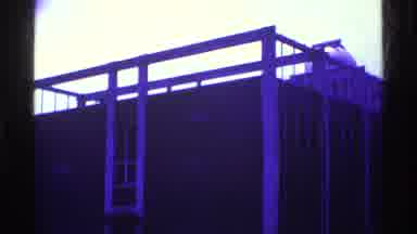 Ohio USA (1969): Blue Building Outside Appearing To Be Brutal Architecture As That