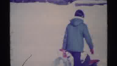 Ohio USA (1969): Kid Running In The Snow After Arriving From Class