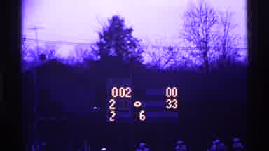 Ohio USA (1969): View Of Illuminated Scoreboard At Football Game On Clear Evening