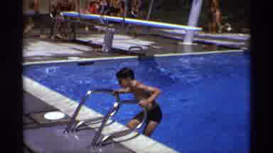 New York (1973): Kids At A Pool Trying Out The Diving Board On A Chilly Day