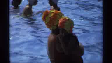 New York (1973): Mom And Son Identical Shower Caps Hugged Inside Swimming Pool In