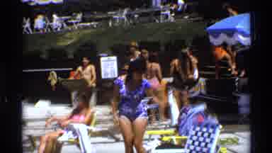 New York (1973): Vintage People Women Children Summer Chairs Umbrellas Blue