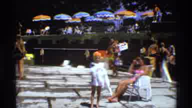New York (1973): People At Resort Swimming Pool In And Out Of Water Splashing In