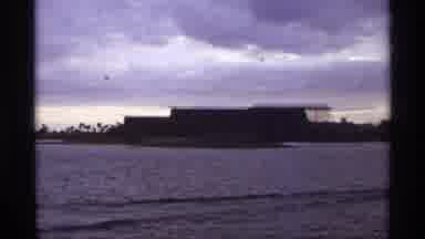 Orlando Florida (1974): Approaching View Of Pier And Building Silhouette On Island