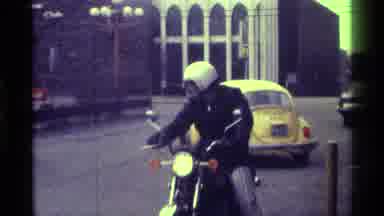 Kentucky (1976): Motorcyclist Stopping To Smile For The Camera Behind A Yellow