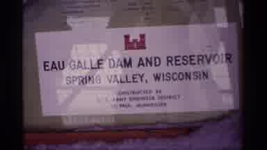 Wisconsin (1969): View Of White Eu Gall Dam Sign And Structure On A Sunny Day