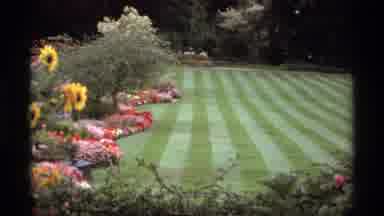 Vancouver Canada (1974): View Of Lawn And Flower Garden With Woman Wearing White
