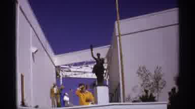 Worlds Fair Seattle-1974: Historic Statue Glistening In Daytime Sun In Front Of