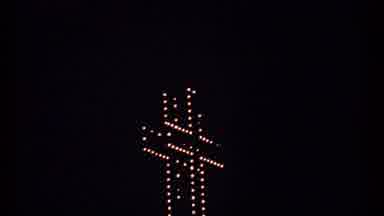 Montreal Canada (1967): View Of White Illuminated Outline Of Cross On A Clear