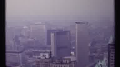 Toronto Canada (1967): View Of City Skyline And Window Washers On Side Of Building