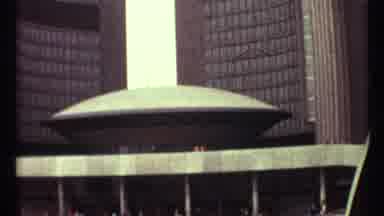 Toronto Canada (1967): Video Showing Two Tall Buildings And An Oval Construction