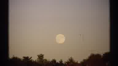 New York (1971): Autumn Foliage Against A Blue Sky And Nearly Full Moon Over A