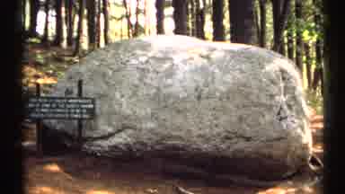 New York (1971): Giant Grey Rock In Woods With Sign And A Smaller Rock